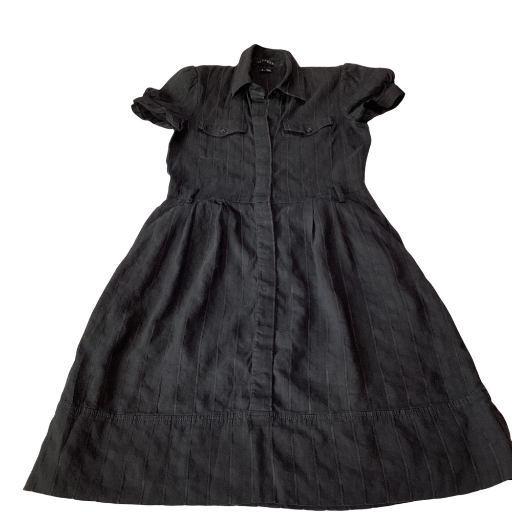 Theory Annalee Black Pinstripe Short Sleeve‎ Shirt Dress Size 2